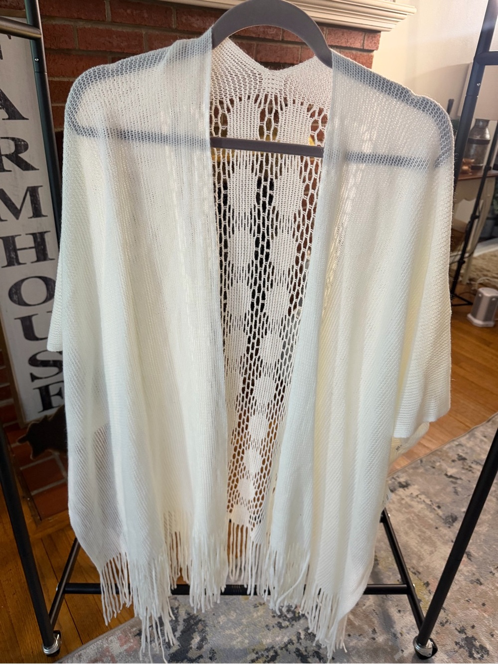Cream Fringe Knit Shawl Wrap - Lightweight